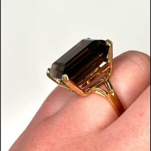 *SOLD* Vintage 14K Yellow Gold Smoky Quartz Huge Ring
